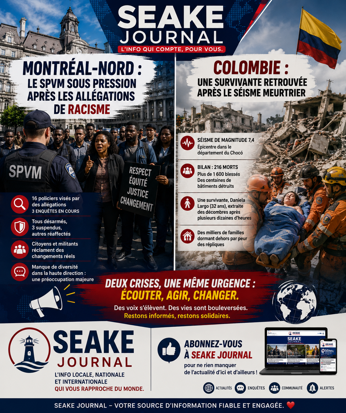 Deux crises, une même urgence : des réponses réclamées à Montréal et en Colombie