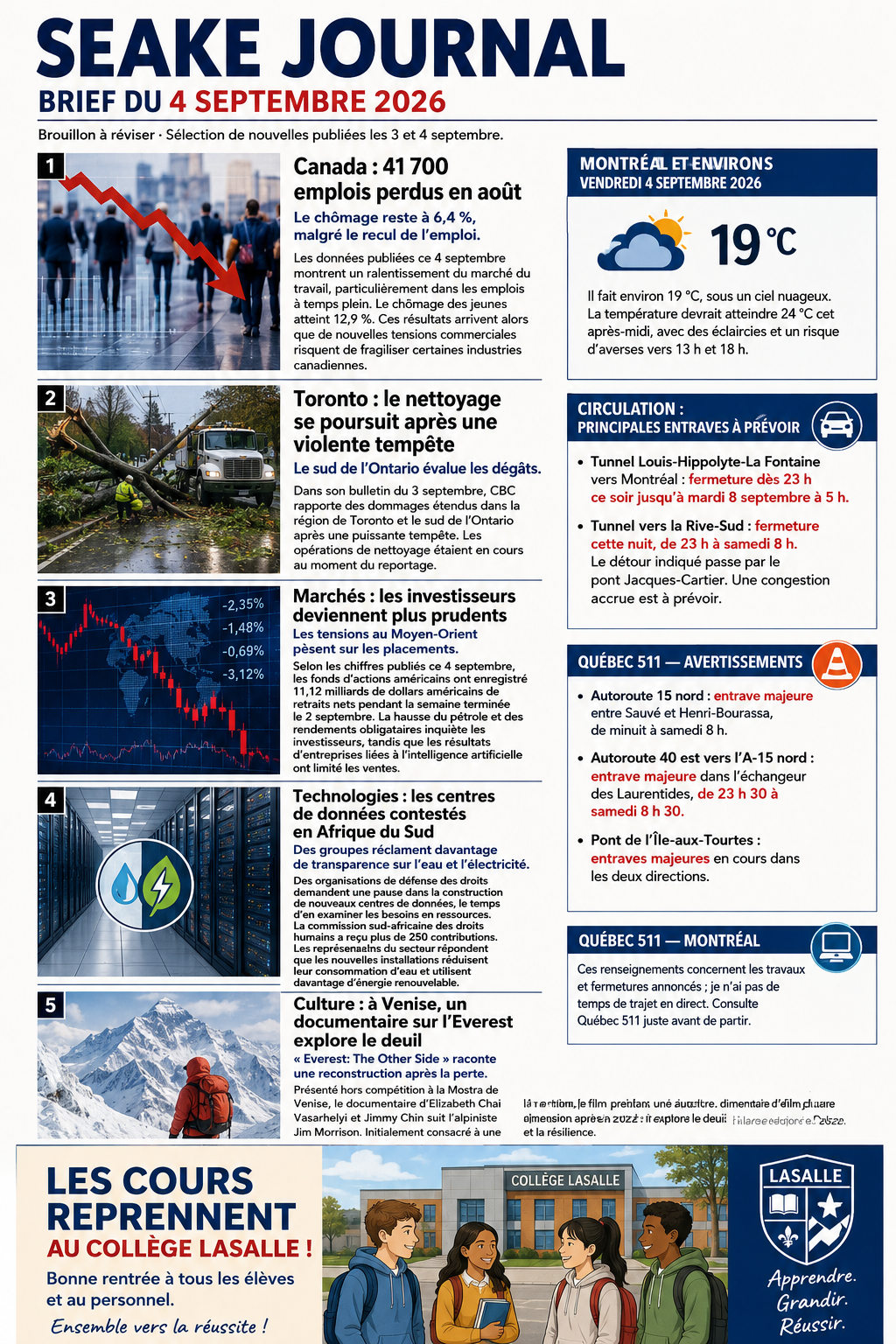 EMPLOI, TEMPÊTE ET NOUVELLE RENTRÉE